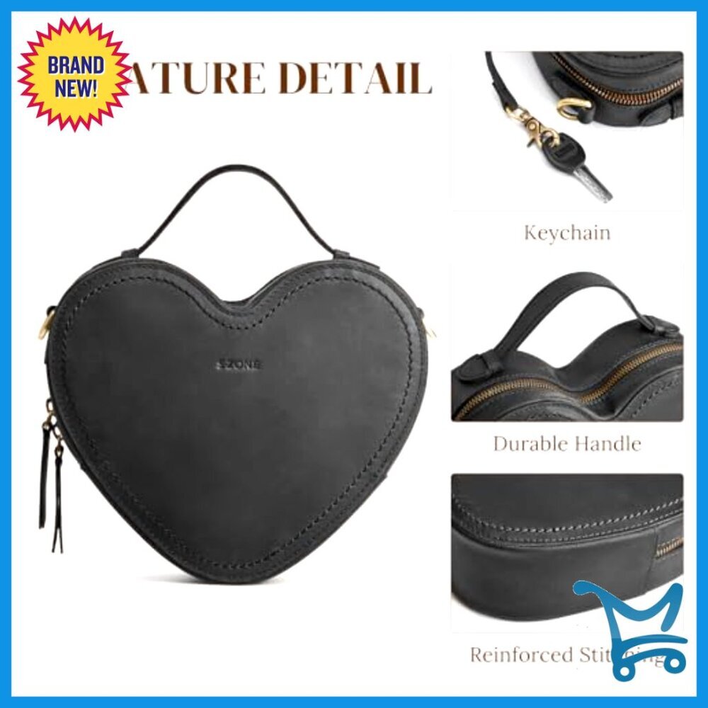 Leather Heart Crossbody Bag with Adjustable Strap, Compact Designer Purse - Picture 5 of 7